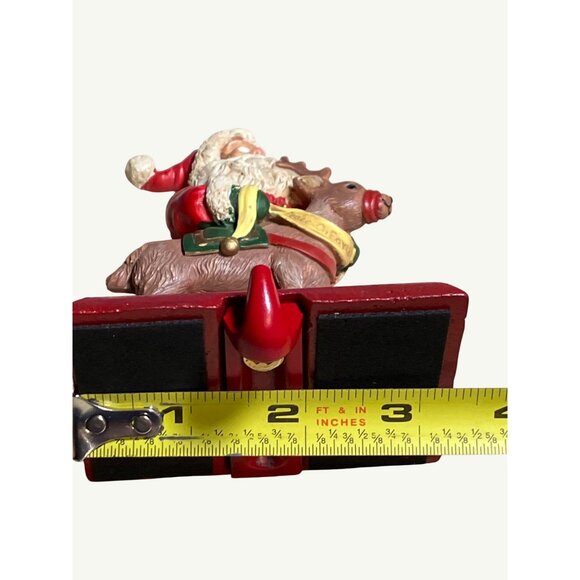 Christmas Handpainted Vintage Stocking Hanger Santa W/Reindeer Adjustable - Picture 11 of 12